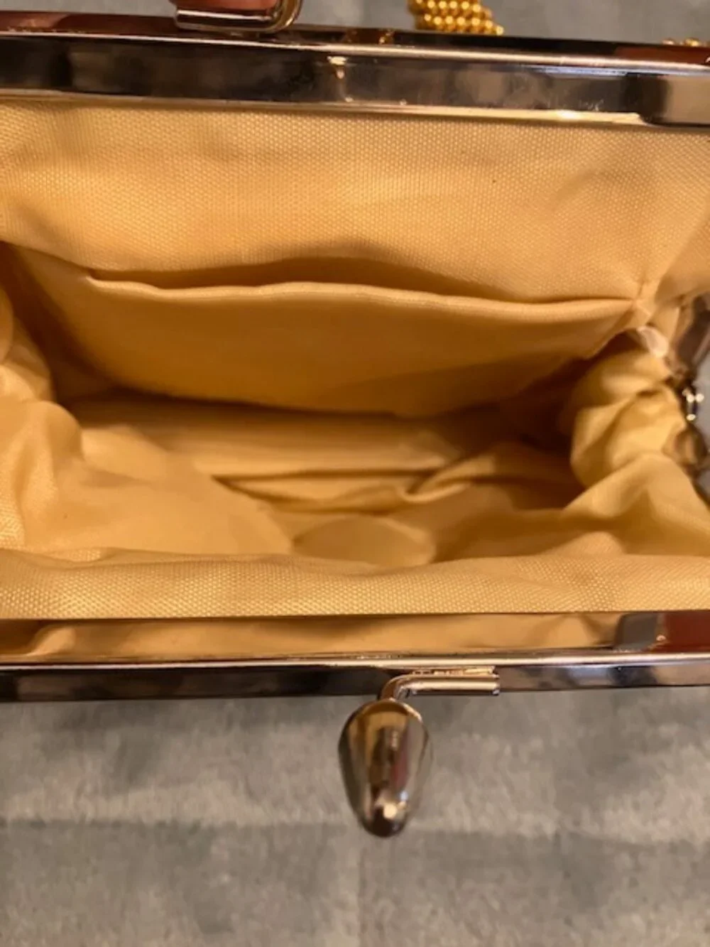 Cute Gold Color Beaded Purse With Handle